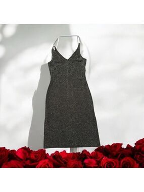 Studio Y Formal Dress SPARKLE Glitter Medium Spaghetti Strap Black & Silver NWT